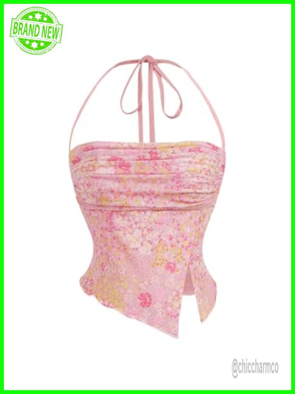 Women's Floral Mesh Ruched Halter Camisole
